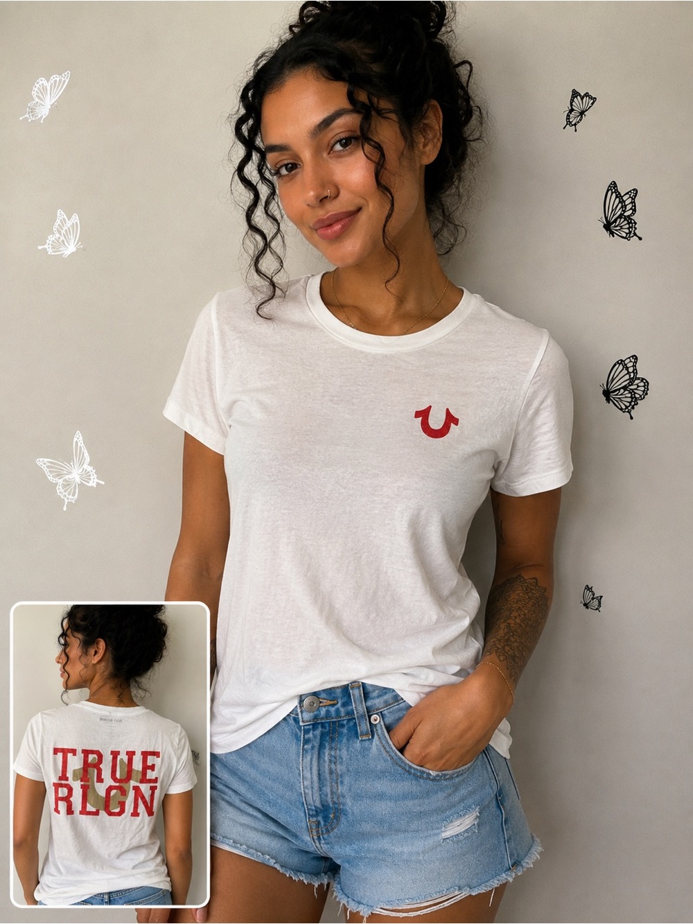 True Religion White Short-Sleeve Tee with Red Logo